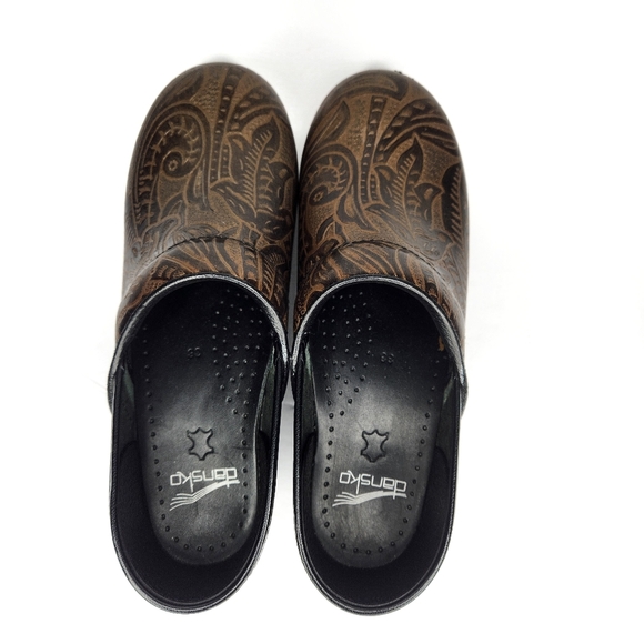 Dansko Floral Print Leather Brown Clogs Womans 7.5-8 - Picture 4 of 7